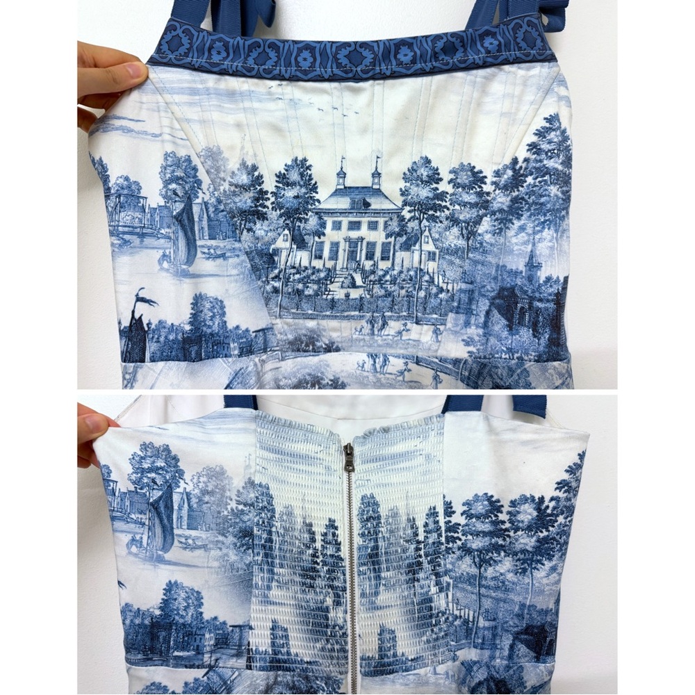 Alice + Olivia Rosalee Chateau Toile de Jouy Maxi Dress Blue Floral Bustier 10 - Picture 8 of 16